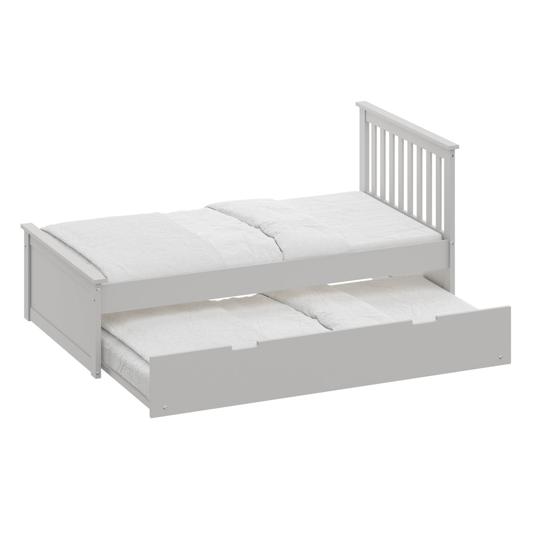 Gray Twin Trundle Bed, Heavy Duty Malibu Solid Wood Bed Frame With Twin Size Pull Out Toddler Trundle Bed For Kids Gray Solid Wood