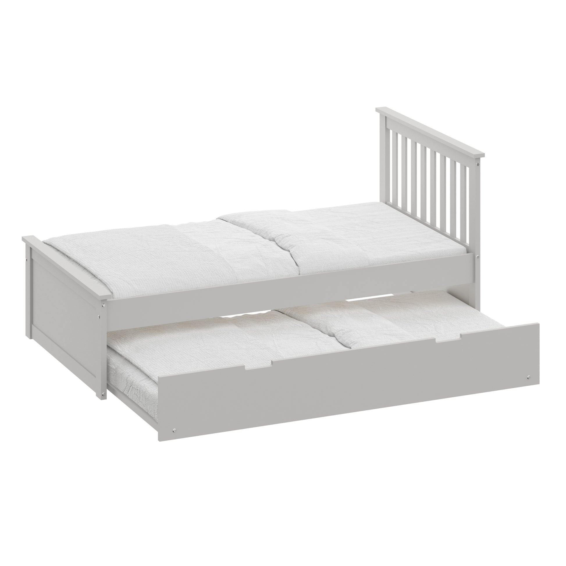 Gray Twin Trundle Bed, Heavy Duty Malibu Solid Wood Bed Frame With Twin Size Pull Out Toddler Trundle Bed For Kids Gray Solid Wood