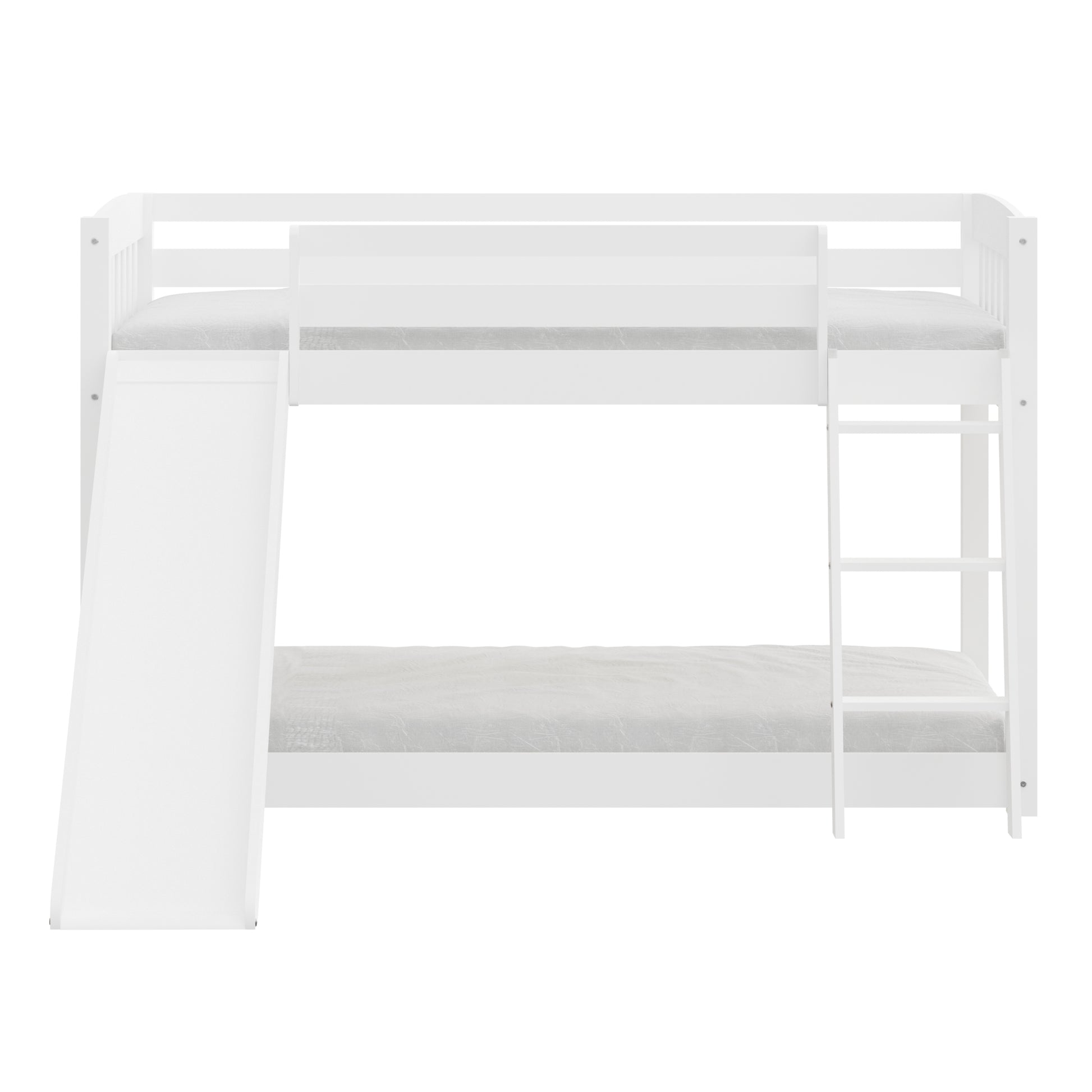 Kids Bunk Bed Twin Over Twin With Slide And Stairs, Heavy Duty Solid Wood Twin Bunk Beds, Toddler Bed Frame With Safety Guardrails, White White Solid Wood