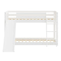 Kids Bunk Bed Twin Over Twin With Slide And Stairs, Heavy Duty Solid Wood Twin Bunk Beds, Toddler Bed Frame With Safety Guardrails, White White Solid Wood