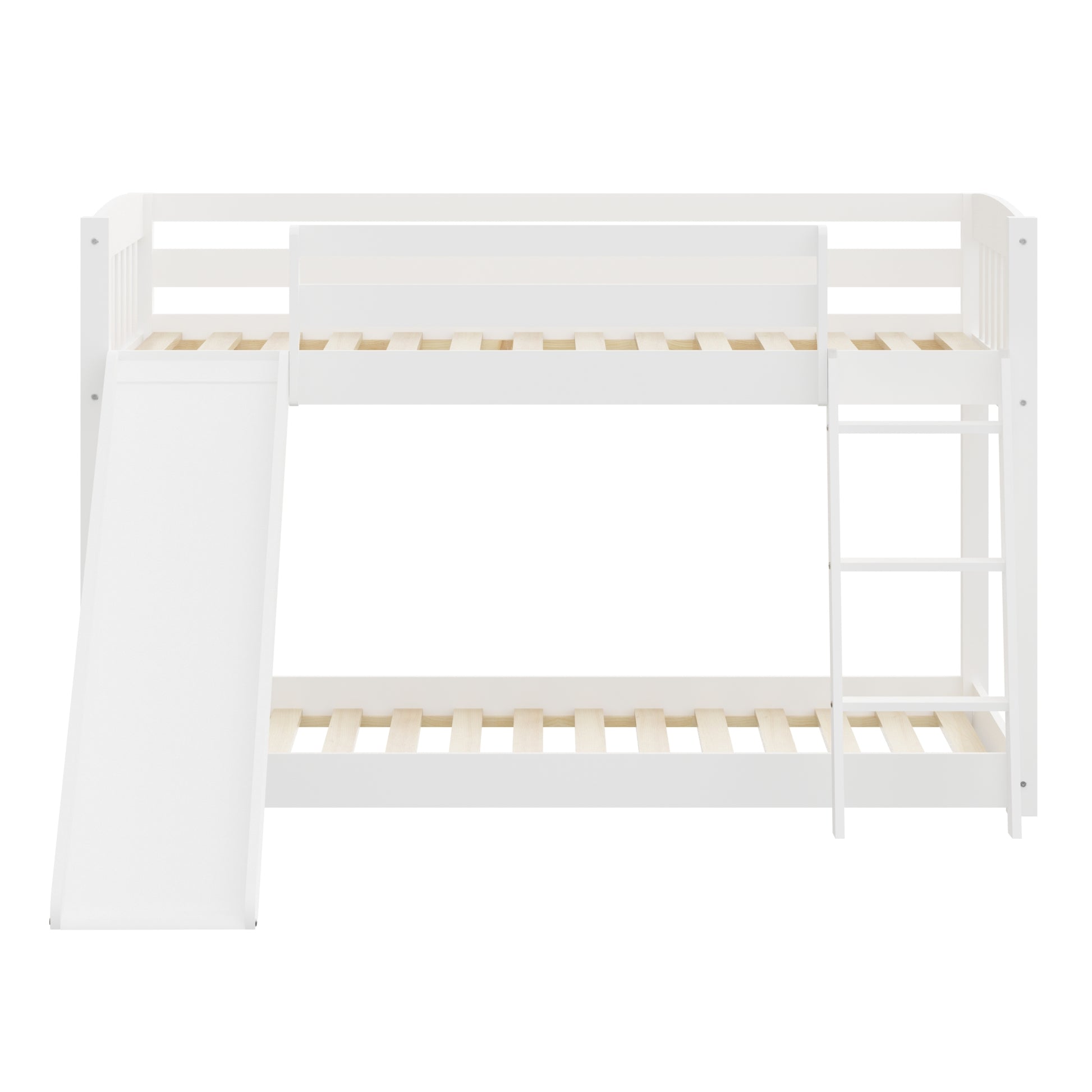 Kids Bunk Bed Twin Over Twin With Slide And Stairs, Heavy Duty Solid Wood Twin Bunk Beds, Toddler Bed Frame With Safety Guardrails, White White Solid Wood