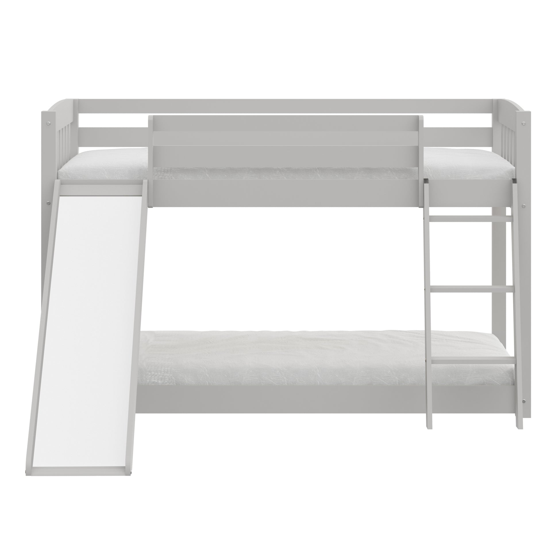 Kids Bunk Bed Twin Over Twin With Slide And Stairs, Heavy Duty Solid Wood Twin Bunk Beds, Toddler Bed Frame With Safety Guardrails, Grey Gray Solid Wood