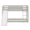 Kids Bunk Bed Twin Over Twin With Slide And Stairs, Heavy Duty Solid Wood Twin Bunk Beds, Toddler Bed Frame With Safety Guardrails, Grey Gray Solid Wood