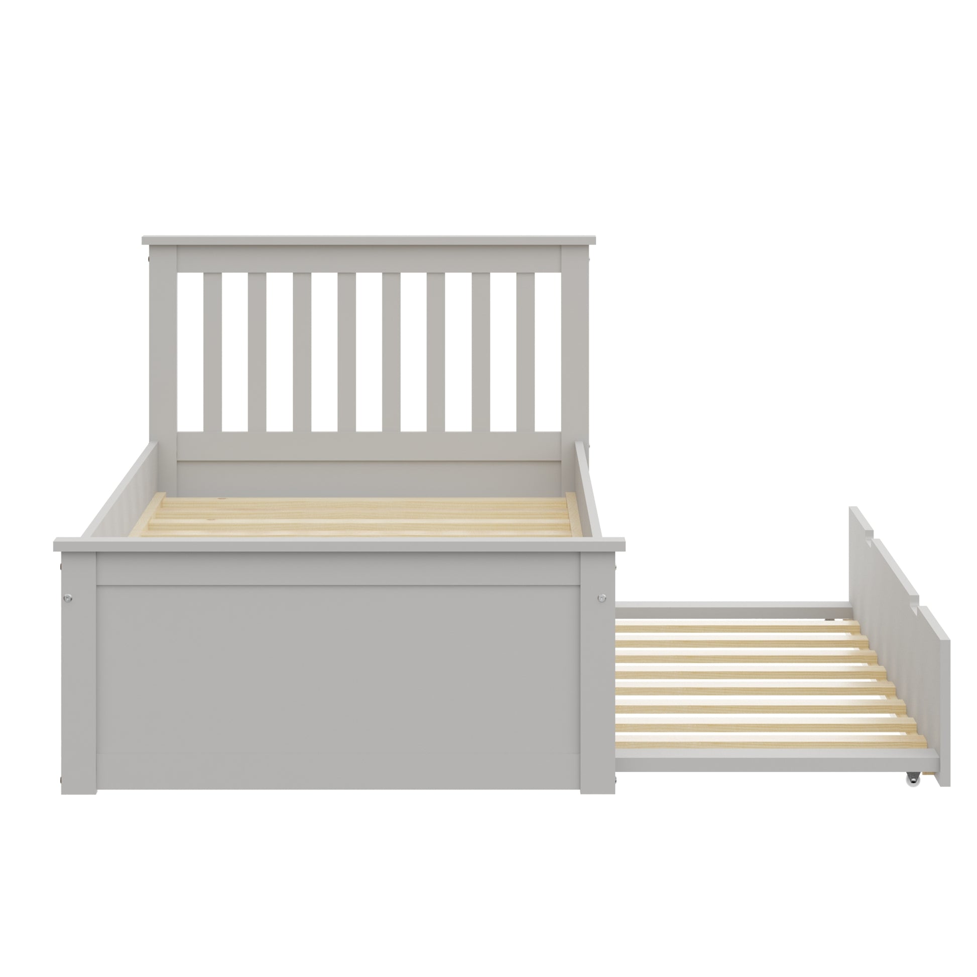 Gray Twin Trundle Bed, Heavy Duty Malibu Solid Wood Bed Frame With Twin Size Pull Out Toddler Trundle Bed For Kids Gray Solid Wood