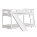 Kids Bunk Bed Twin Over Twin With Slide And Stairs, Heavy Duty Solid Wood Twin Bunk Beds, Toddler Bed Frame With Safety Guardrails, White White Solid Wood