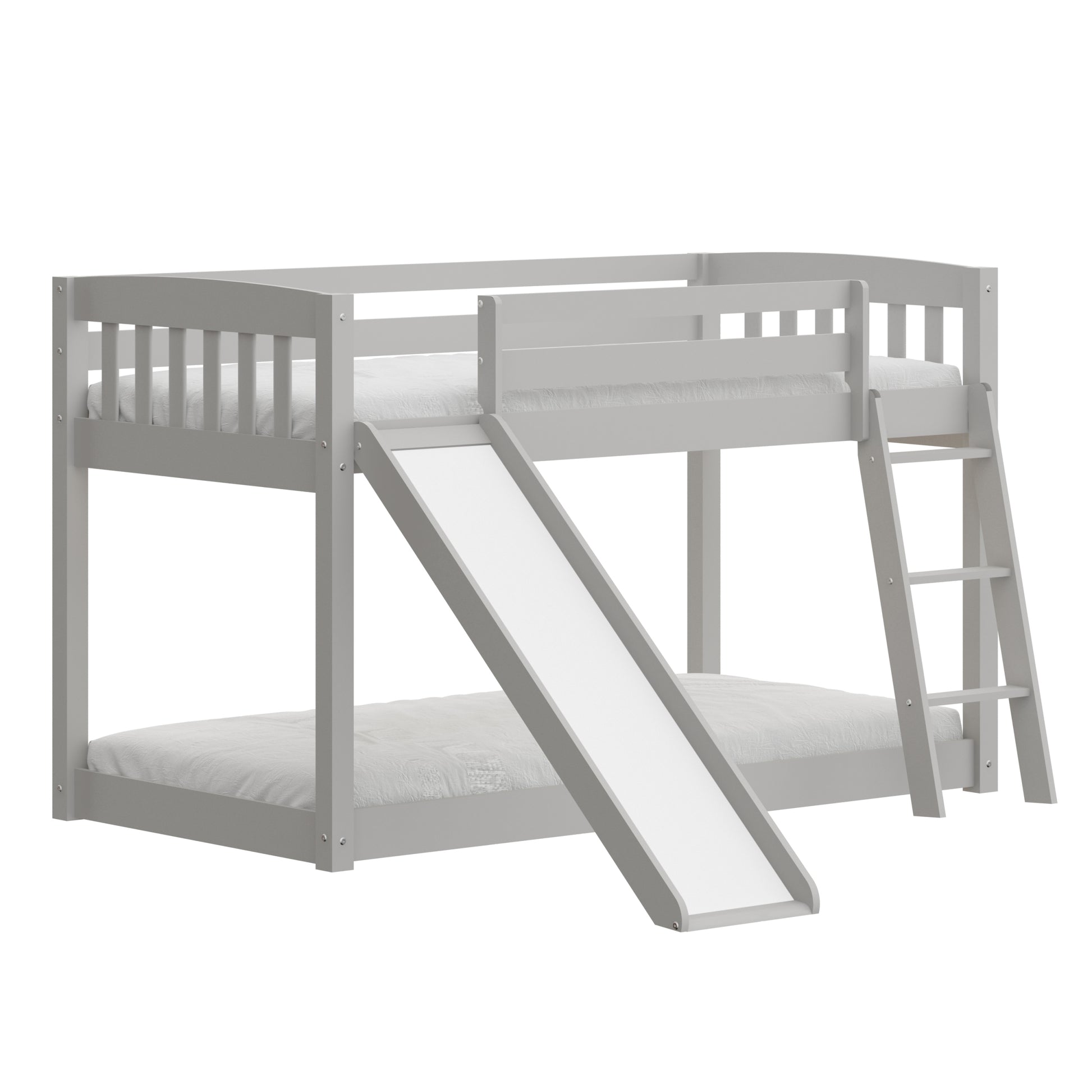 Kids Bunk Bed Twin Over Twin With Slide And Stairs, Heavy Duty Solid Wood Twin Bunk Beds, Toddler Bed Frame With Safety Guardrails, Grey Gray Solid Wood