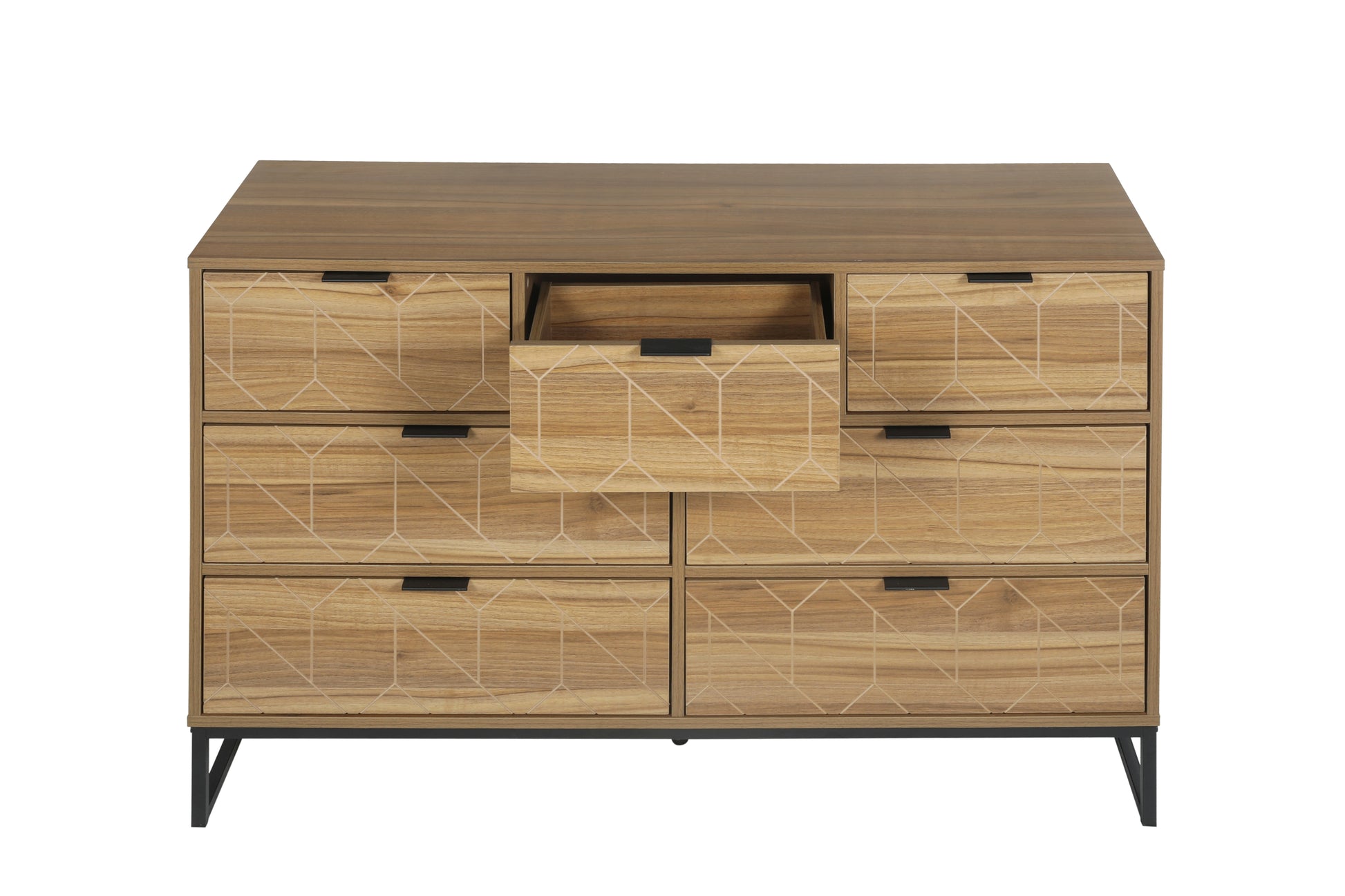 Modern 7 Drawer Dresser Wood Cabinet Walnut Walnut Particle Board