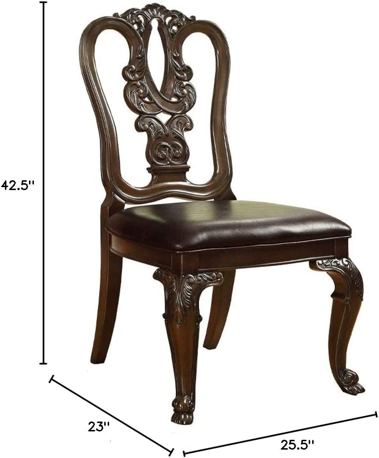 Traditional Intricate Back Design Set Of 2 Side Chairs Brown Cherry Solid Wood Chair Paddedseat Kitchen Dining Room Furniture Dark Brown Brown Dining Room Luxury,Traditional Dining Chairs Rubberwood