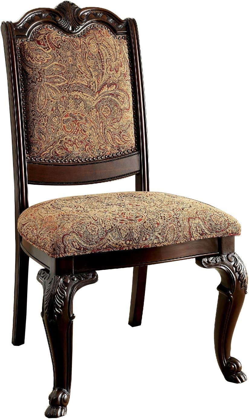 Traditional Formal Set Of 2 Side Chairs Brown Cherry Solid Wood Chair Padded Fabric Upholstered Seat Kitchen Dining Room Furniture Dark Brown Brown Dining Room Luxury,Traditional Dining Chairs Rubberwood Solid Back Solid Wood