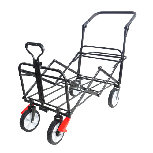 Folding Wagon Collapsible Outdoor Utility Wagon, Heavy Duty Folding Garden Portable Hand Cart, Drink Holder, Adjustable Handles Black Red Colour Black Red Abs Rubber Steel Q235