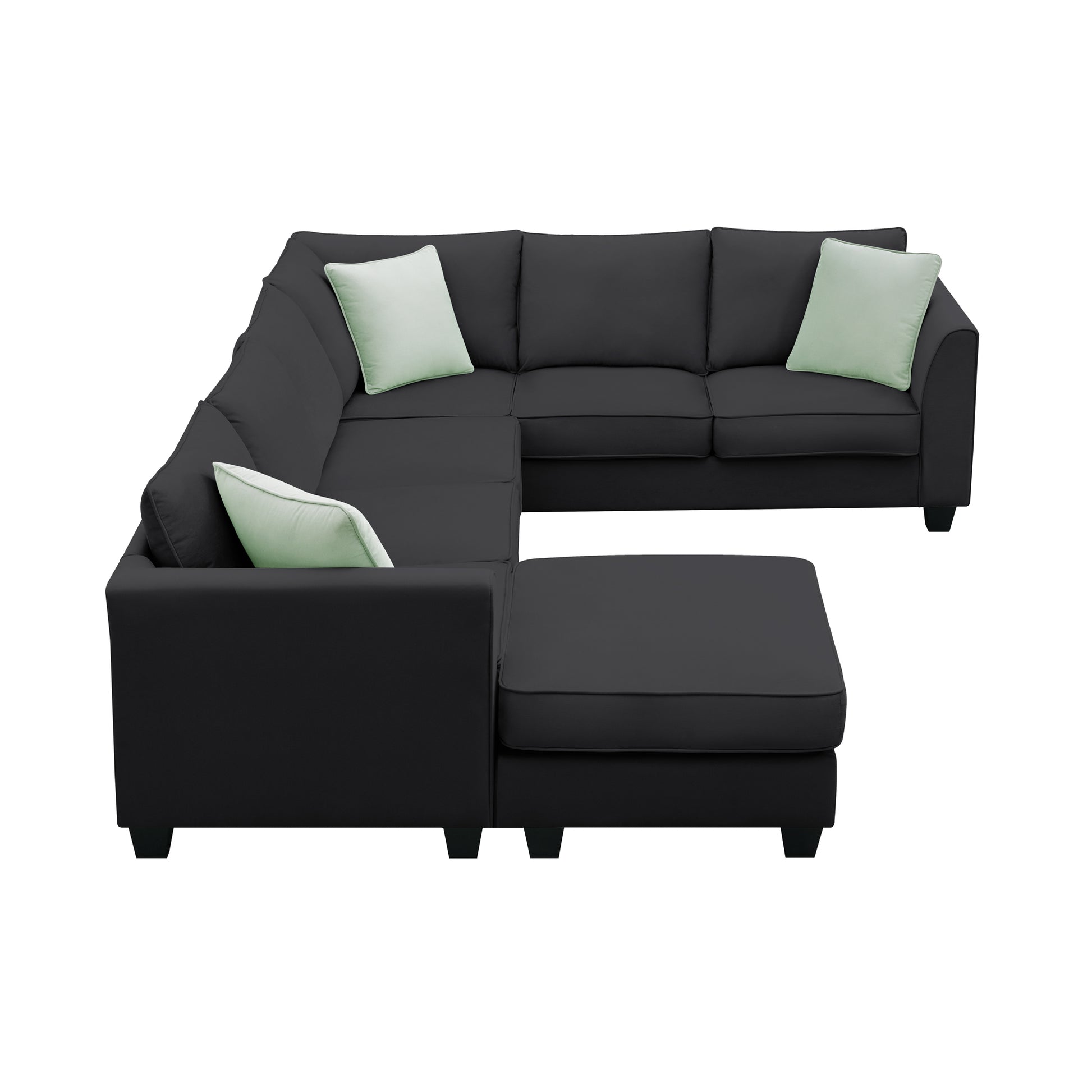 112*87" Sectional Sofa Couches Living Room Sets, 7 Seats Modular Sectional Sofa With Ottoman, L Shape Fabric Sofa Corner Couch Set With 3 Pillows, Black Of Gs008210Aab Black Fabric 7 Seat