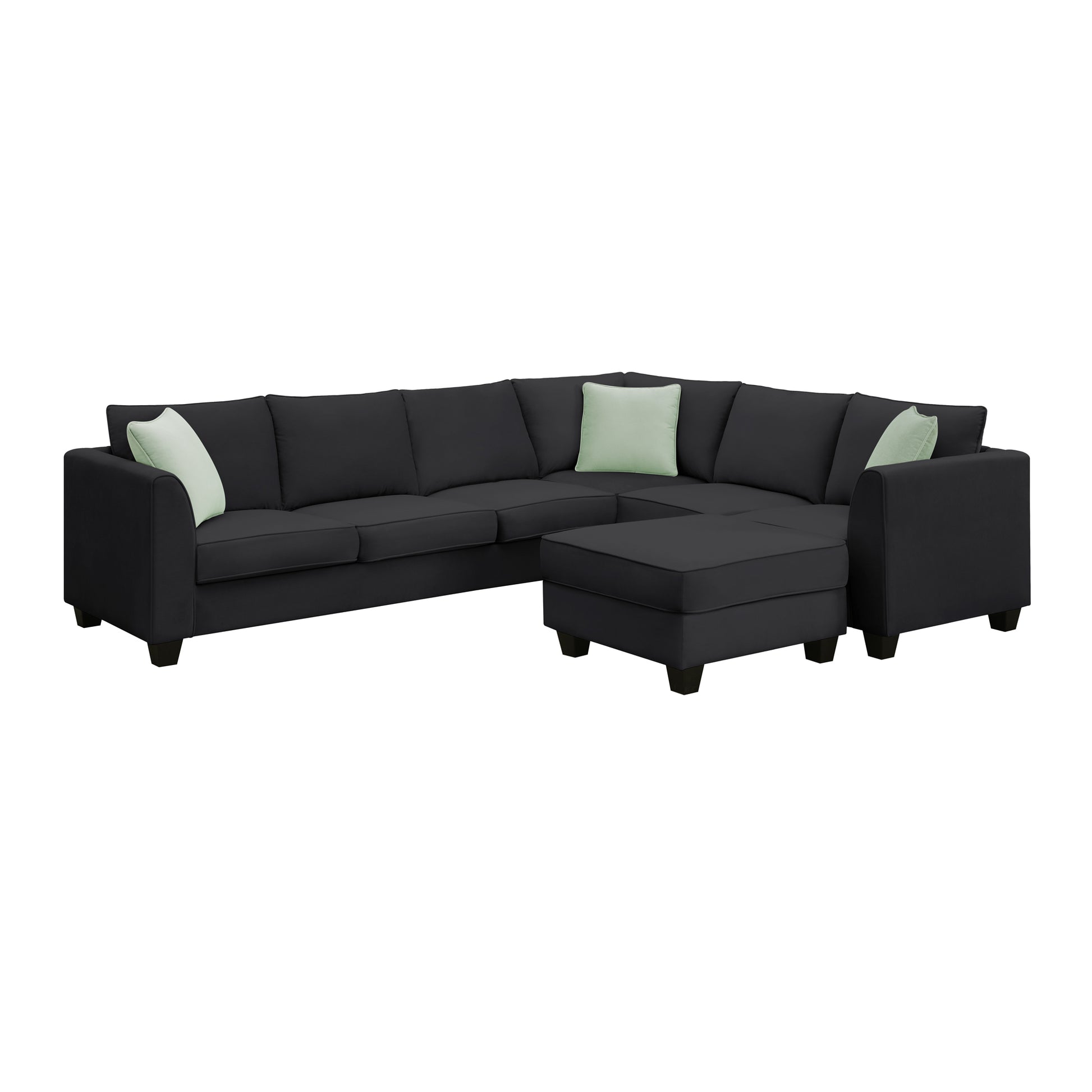 112*87" Sectional Sofa Couches Living Room Sets, 7 Seats Modular Sectional Sofa With Ottoman, L Shape Fabric Sofa Corner Couch Set With 3 Pillows, Black Of Gs008210Aab Black Fabric 7 Seat