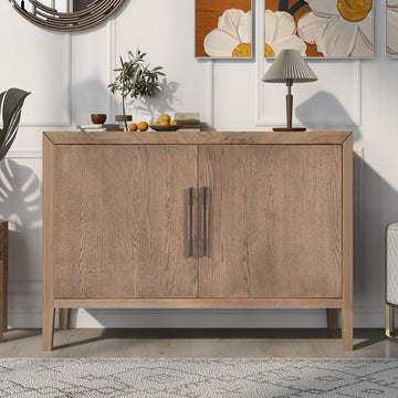 Storage Cabinet Sideboard Wooden Cabinet With 2 Metal Handles And 2 Doors For Hallway, Entryway, Living Room Beige Mdf