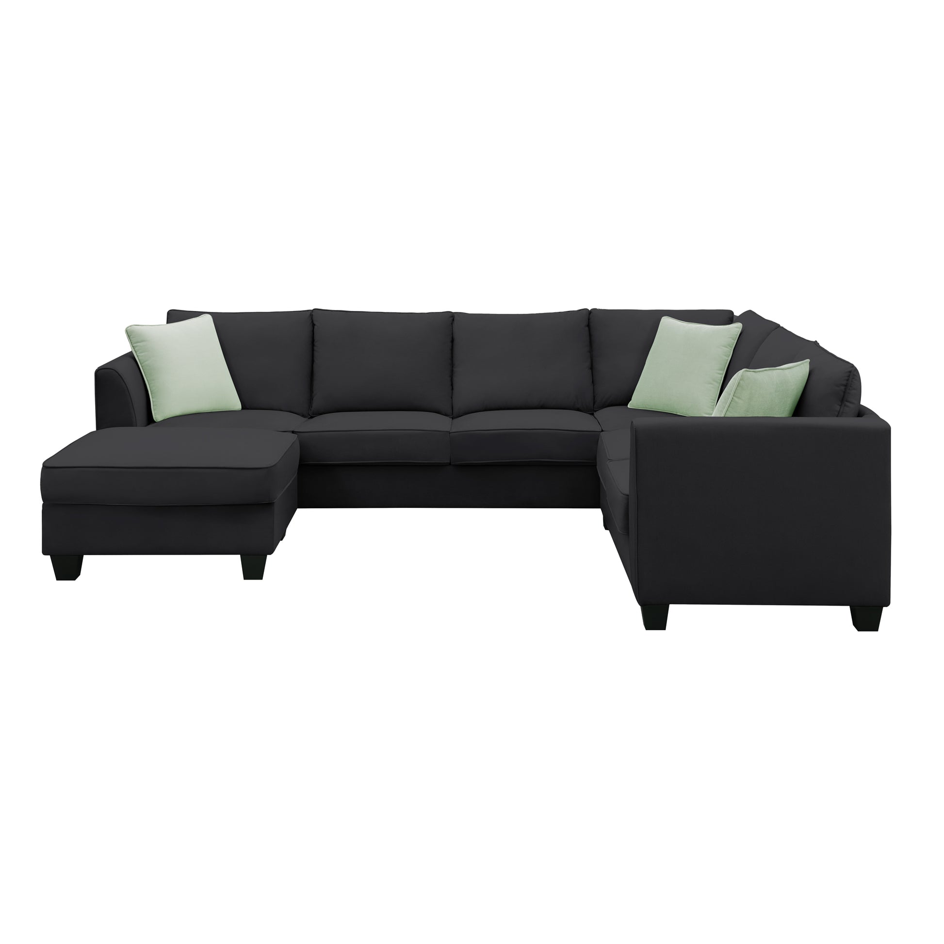 112*87" Sectional Sofa Couches Living Room Sets, 7 Seats Modular Sectional Sofa With Ottoman, L Shape Fabric Sofa Corner Couch Set With 3 Pillows, Black Of Gs008210Aab Black Fabric 7 Seat