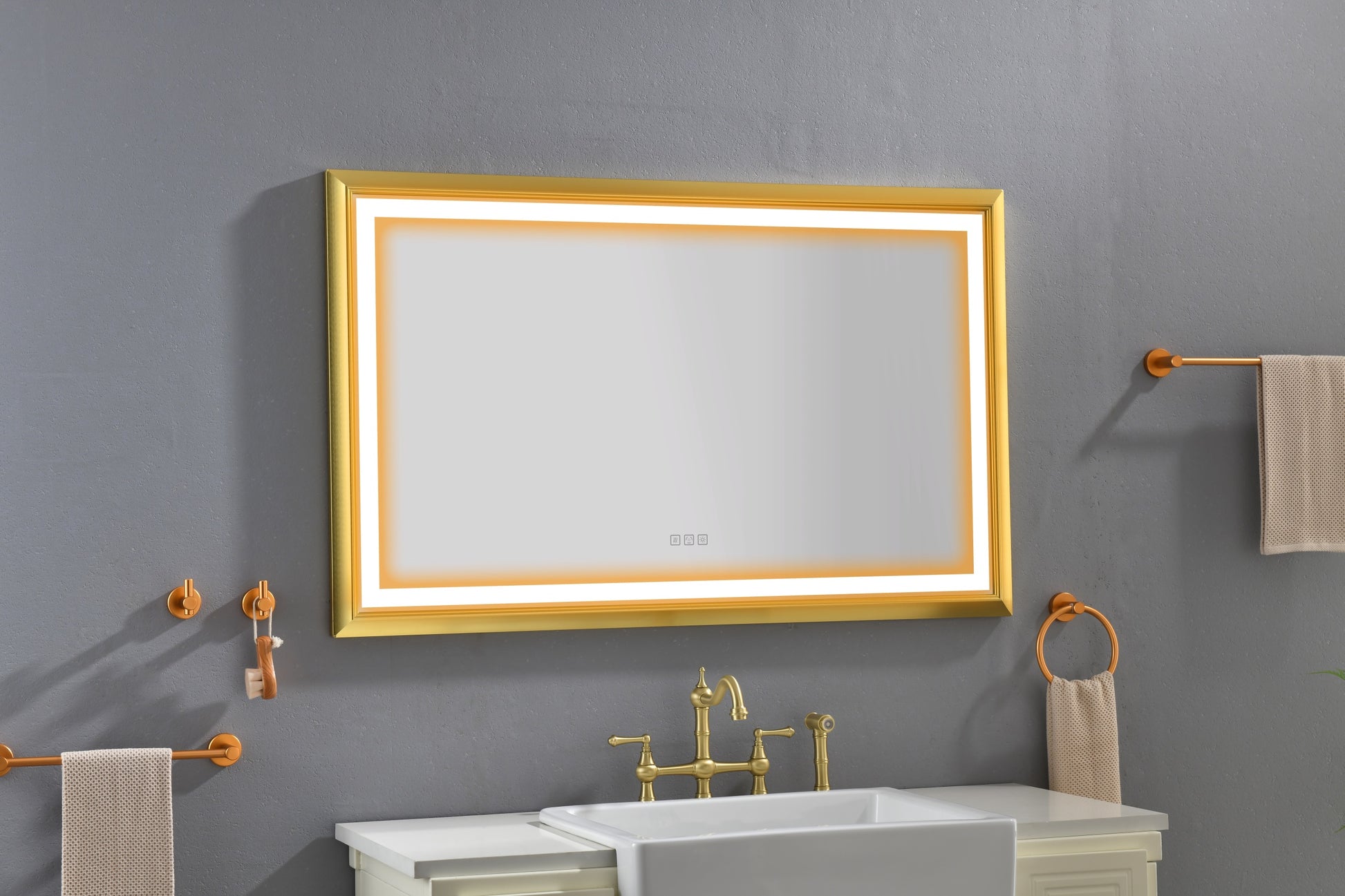 48 In. W X 30 In. H Oversized Rectangular Gold Framed Led Mirror Anti Fog Dimmable Wall Mount Bathroom Vanity Mirrorwall Mirror Kit For Gym And Dance Studio Gold Aluminium