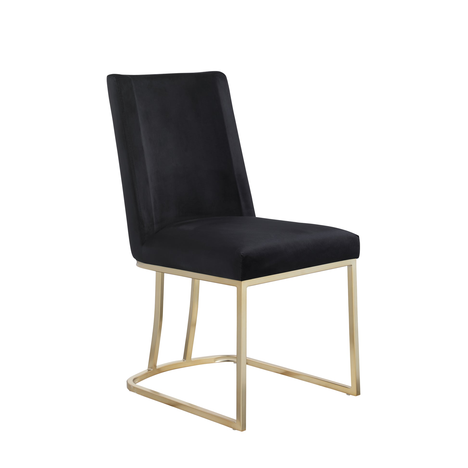 Dining Chairs, Velvet Upolstered Side Chair, Gold Metal Legs Set Of 2 Black Black Foam Metal