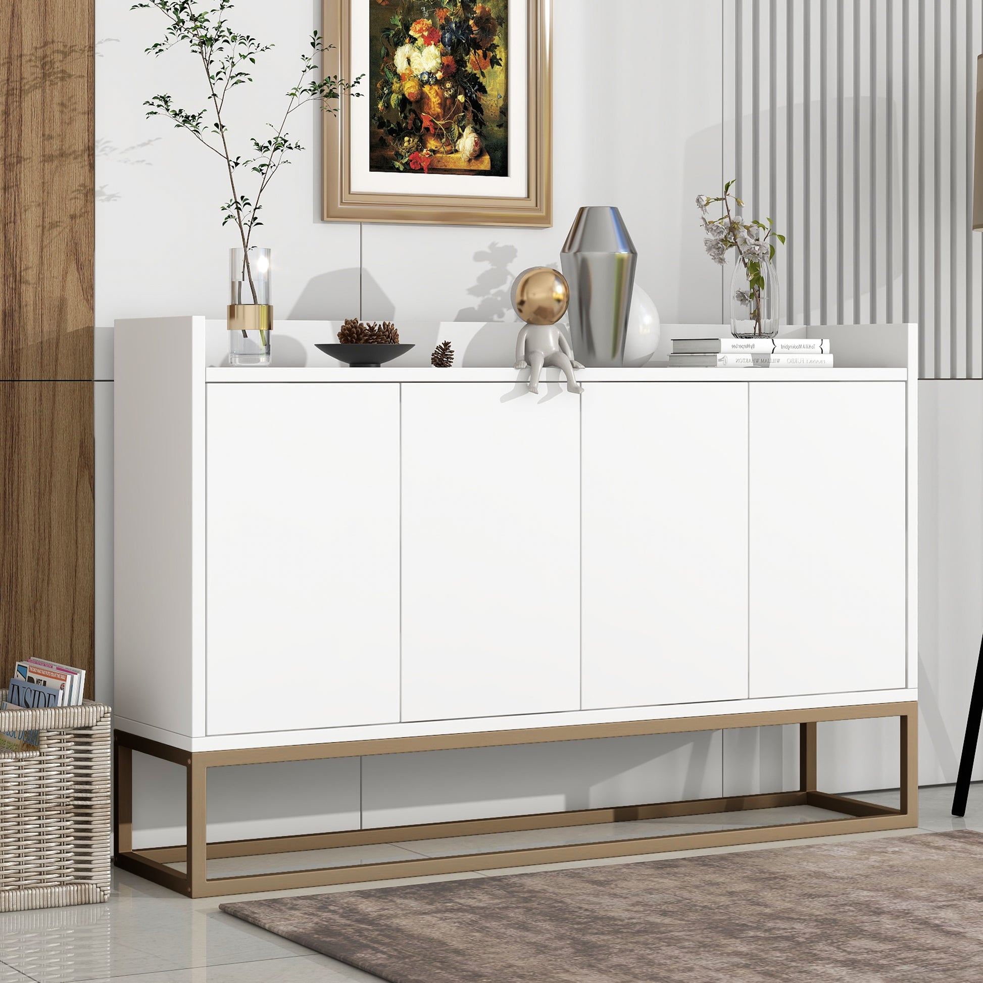 Modern Sideboard Elegant Buffet Cabinet With Large Storage Space For Dining Room, Entryway White White Particle Board