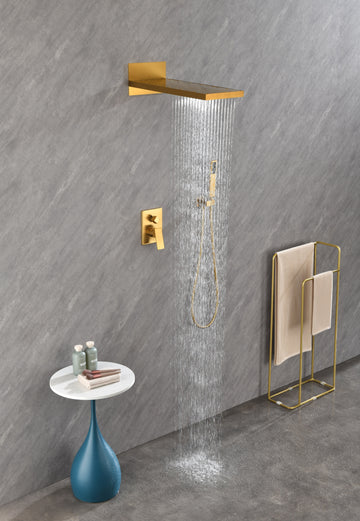 Shower System,Waterfall Rainfall Shower Head With Handheld, Shower Faucet Set For Bathroom Wall Mounted Gold Brass