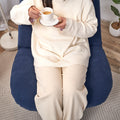 Single Sofa Reclining Chair Japanese Chair Lazy Sofa Tatami Balcony Reclining Chair Leisure Sofa Adjustable Chair Navy Blue Cotton Metal
