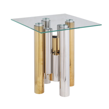 Stainless Steel Square Glass End Table For Living Room 20" Modern Sleek Center Table Table With Clear Tempered Glass Polished Golden Stainless Steel