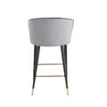 Contemporary Velvet Upholstered Counter Height Stool With Deep Channel Tufting And Gold Tipped, Black Metal Legs, 20