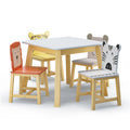 5 Piece Kiddy Table And Chair Setkids Wood Table With 4 Chairs Set Cartoon Animals Bigger Table 3 8 Years Old White Solid Wood