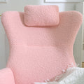 Rocking Chair Nursery, Teddy Upholstered Rocker Glider Chair With High Backrest, Adjustable Headrest & Pocket, Comfy Glider Chair For Nursery, Bedroom, Living Room, Offices, Rubber Wood, Pink Pink Polyester