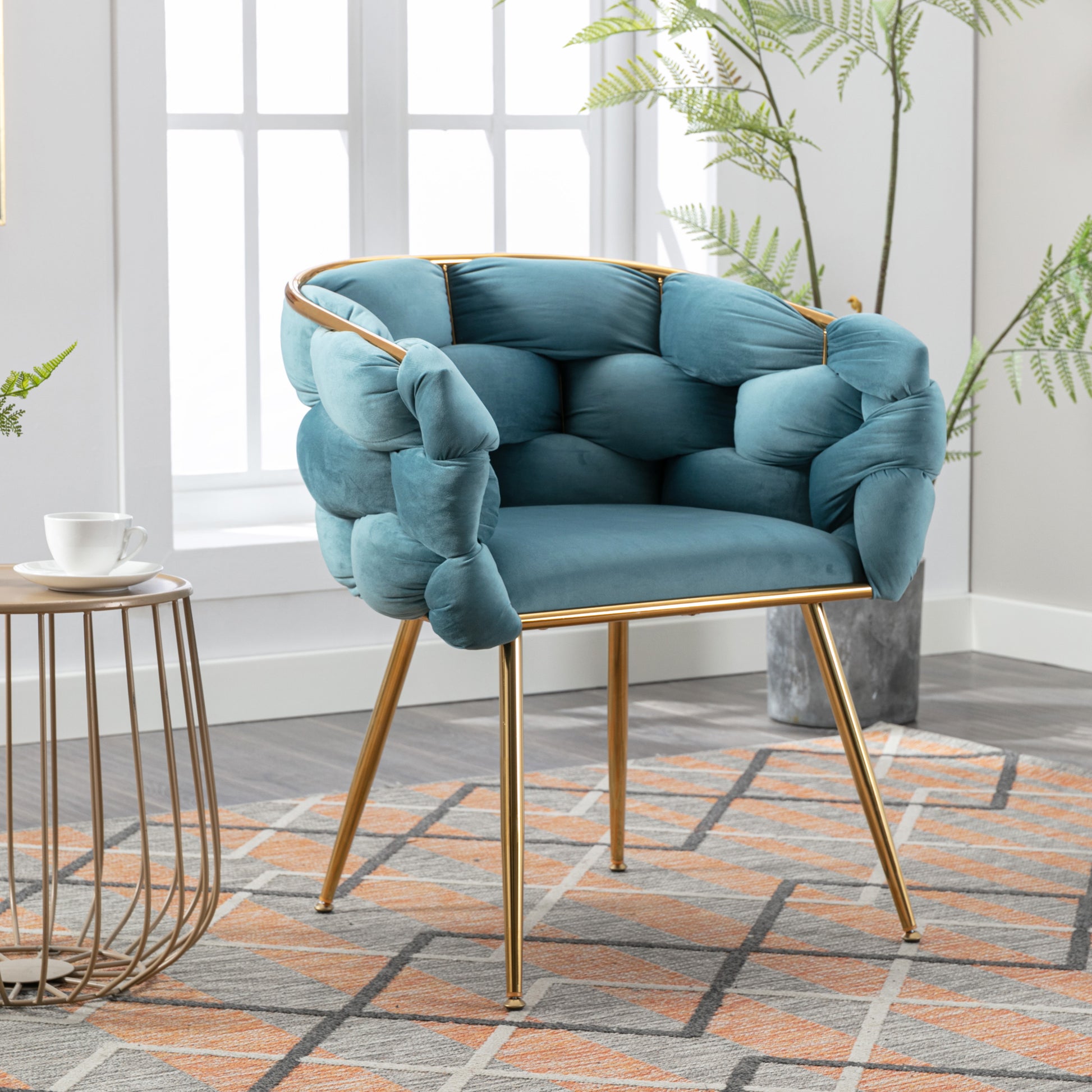 Luxury Modern Simple Leisure Velvet Single Sofa Chair Bedroom Lazy Person Household Dresser Stool Manicure Table Back Chair Blue Blue Velvet