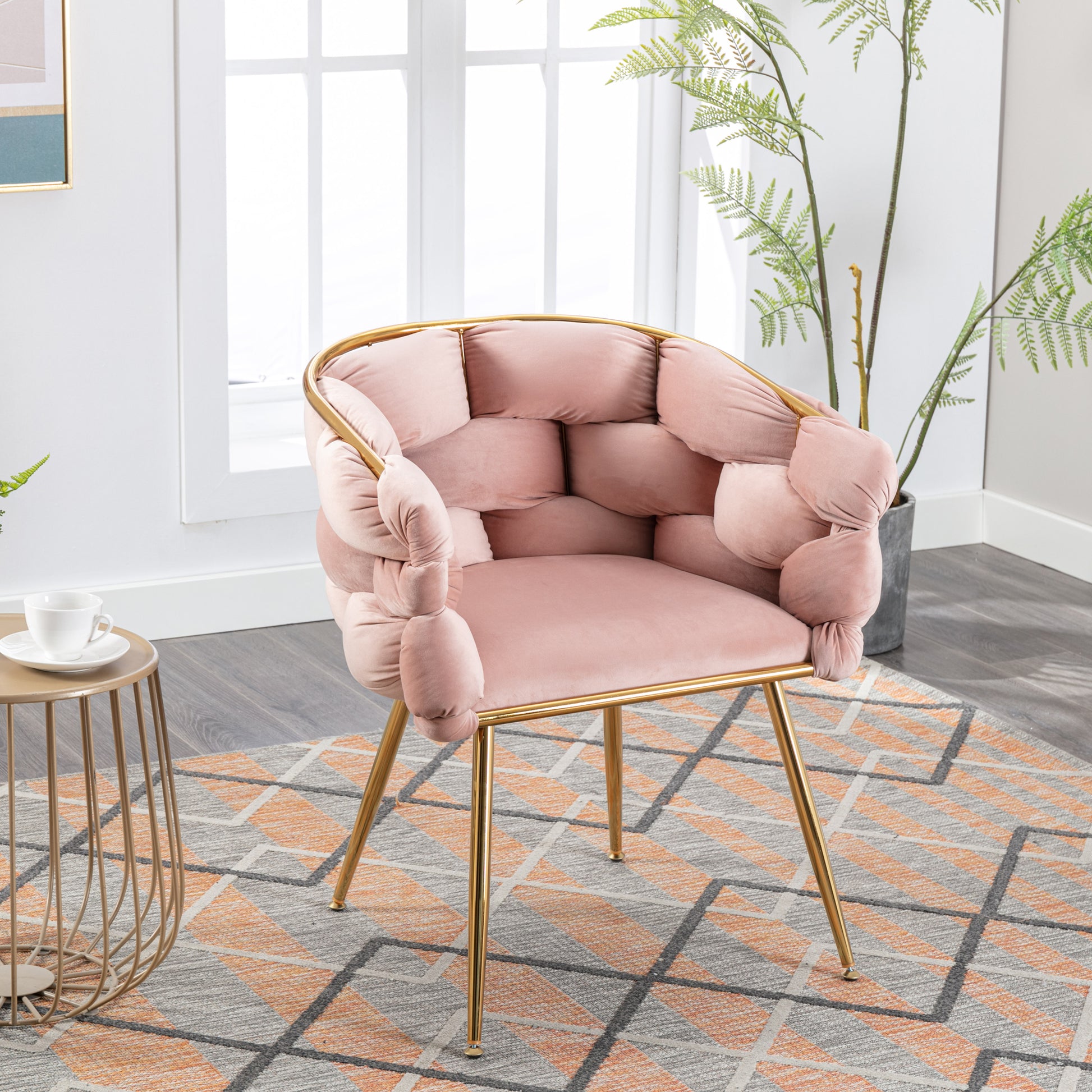 Luxury Modern Simple Leisure Velvet Single Sofa Chair Bedroom Lazy Person Household Dresser Stool Manicure Table Back Chair Pink Set Of 2 Pink Velvet