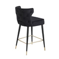 Contemporary Velvet Upholstered Counter Height Stool With Gold Tipped, Black Metal Legs, 22