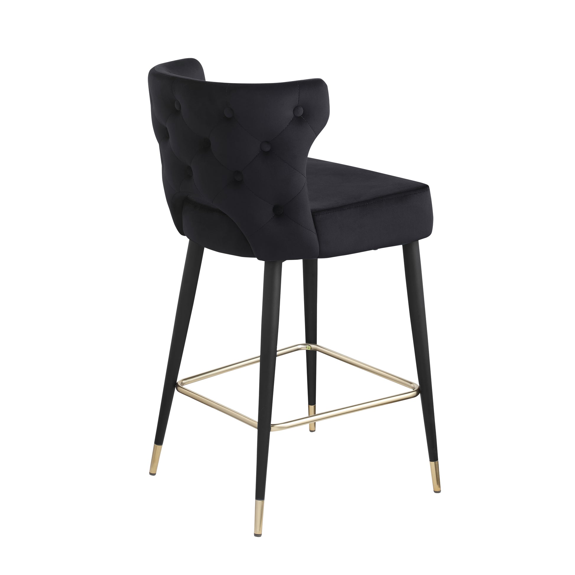 Contemporary Velvet Upholstered Counter Height Stool With Gold Tipped, Black Metal Legs, 22" W X 19" D X 38.5" H, Black Black Foam Metal