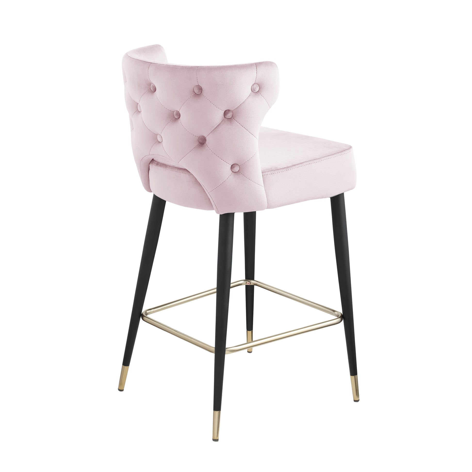 Woker Furniure Contemporary Velvet Upholstered Counter Height Stool With Gold Tipped, Black Metal Legs, 22" W X 19" D X 38.5" H, Light Pink Light Pink Foam Metal