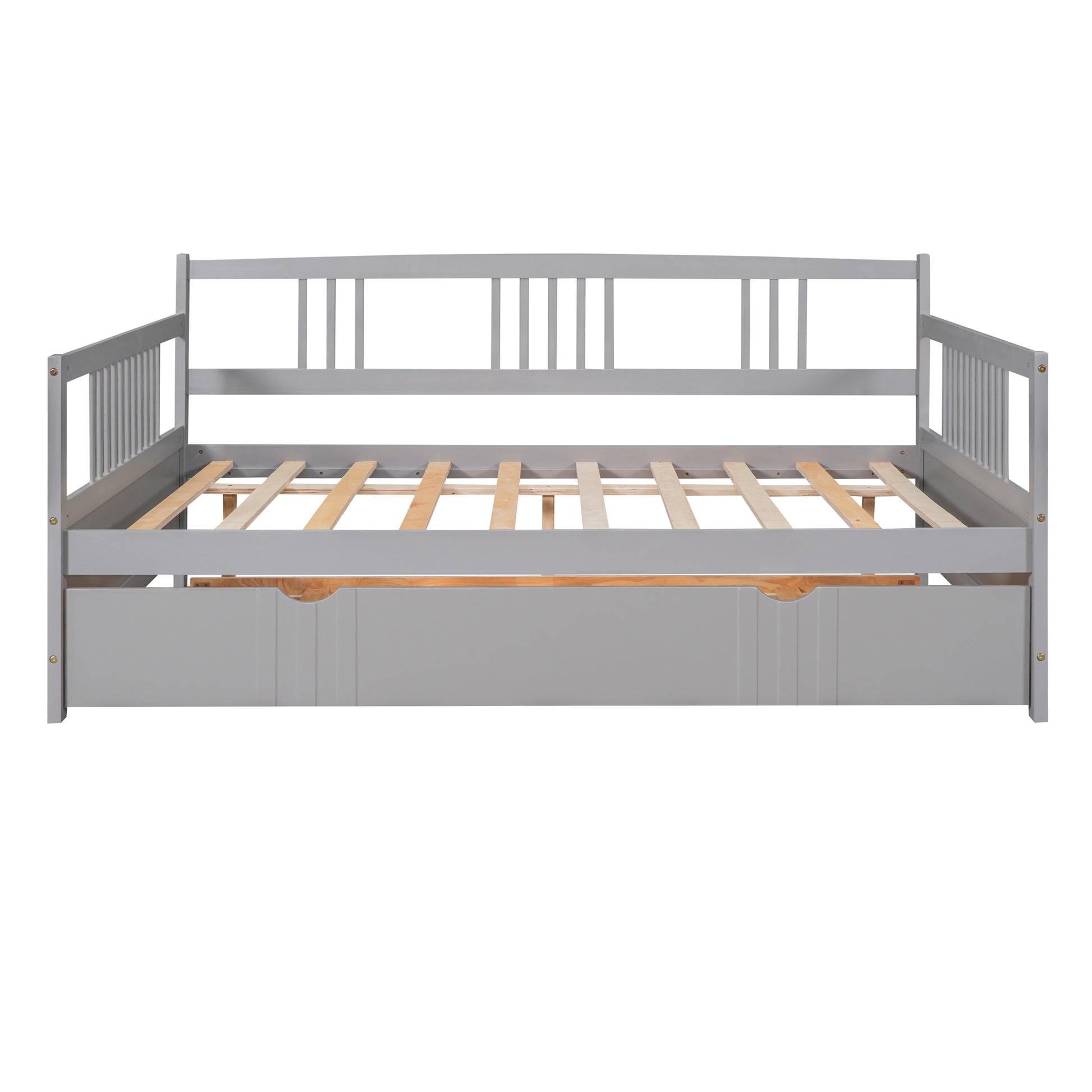 Full Size Daybed Wood Bed With Twin Size Trundle,Gray Gray Solid Wood