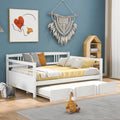 Full Size Daybed Wood Bed With Twin Size Trundle,White White Solid Wood