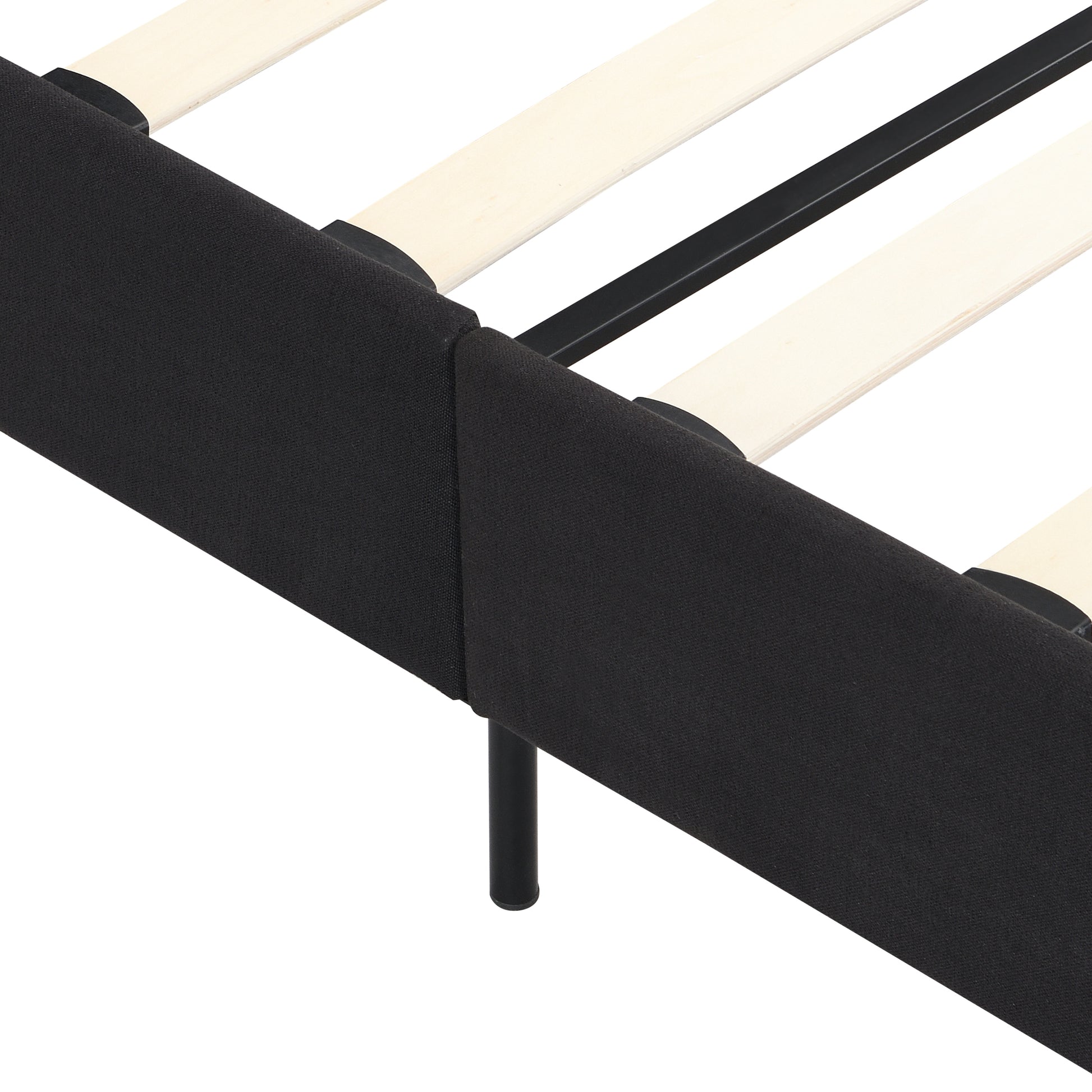 King Size Upholstered Platform Bed Frame With Linen Fabric Headboard, No Box Spring Needed, Wood Slat Support, Easy Assembly, Black Black Fabric