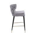 Contemporary Velvet Upholstered Counter Height Stool With Gold Tipped, Black Metal Legs, 22
