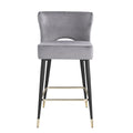 Contemporary Velvet Upholstered Counter Height Stool With Gold Tipped, Black Metal Legs, 22