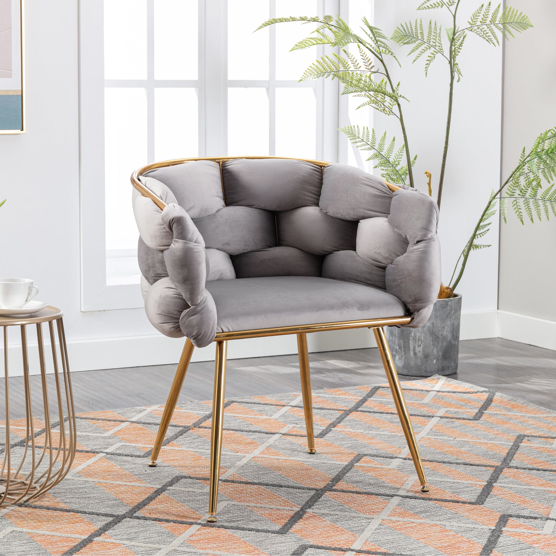 Luxury Modern Simple Leisure Velvet Single Sofa Chair Bedroom Lazy Person Household Dresser Stool Manicure Table Back Chair Gray Gray Velvet