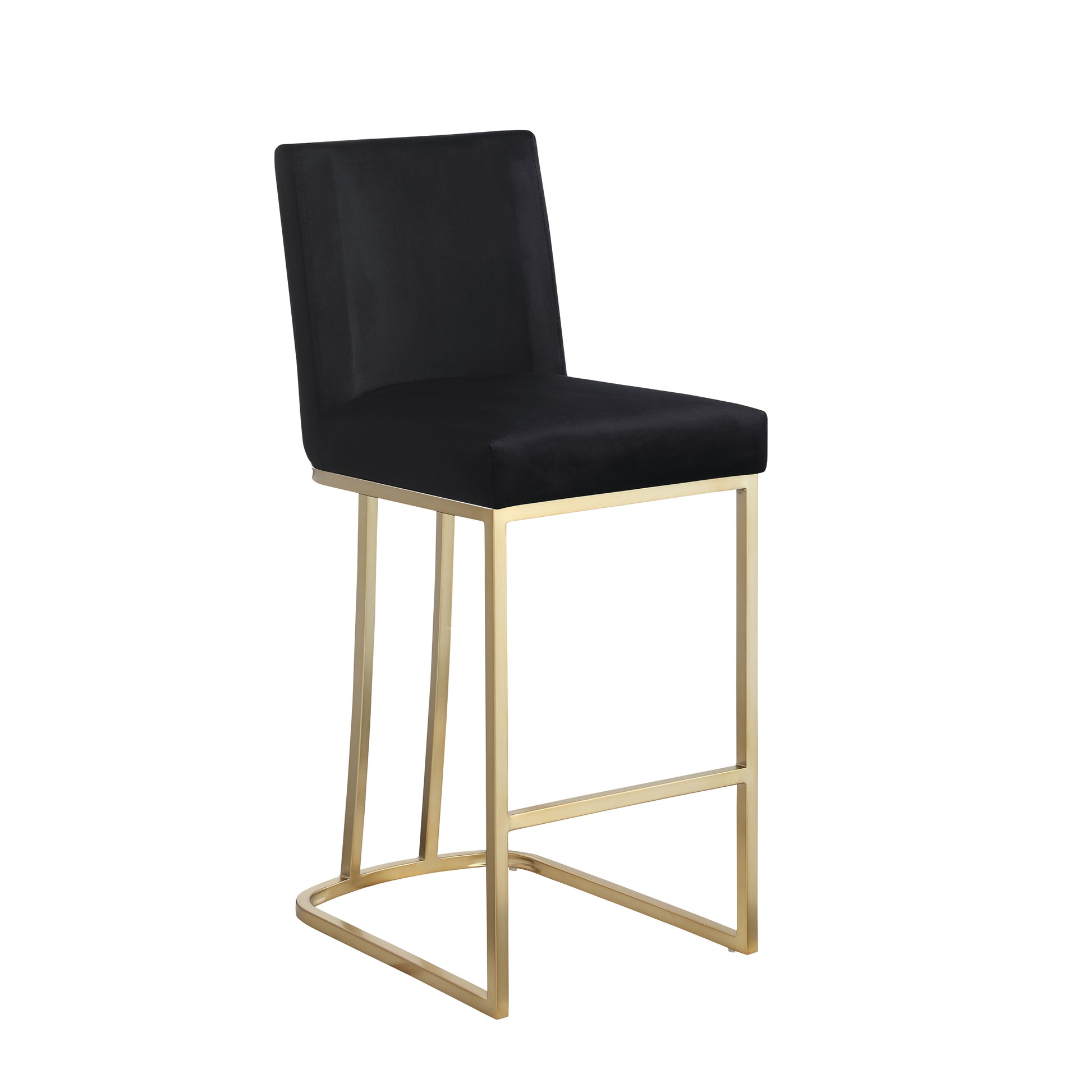 Bar Stools Set Of 2 Counter Height 26" Bar Stools With Back, Gold Brushed Barstools Modern Velvet Fabric Kitchen Stools For Counter Pub, Upholstered Dining Chairs Black Black Foam Metal