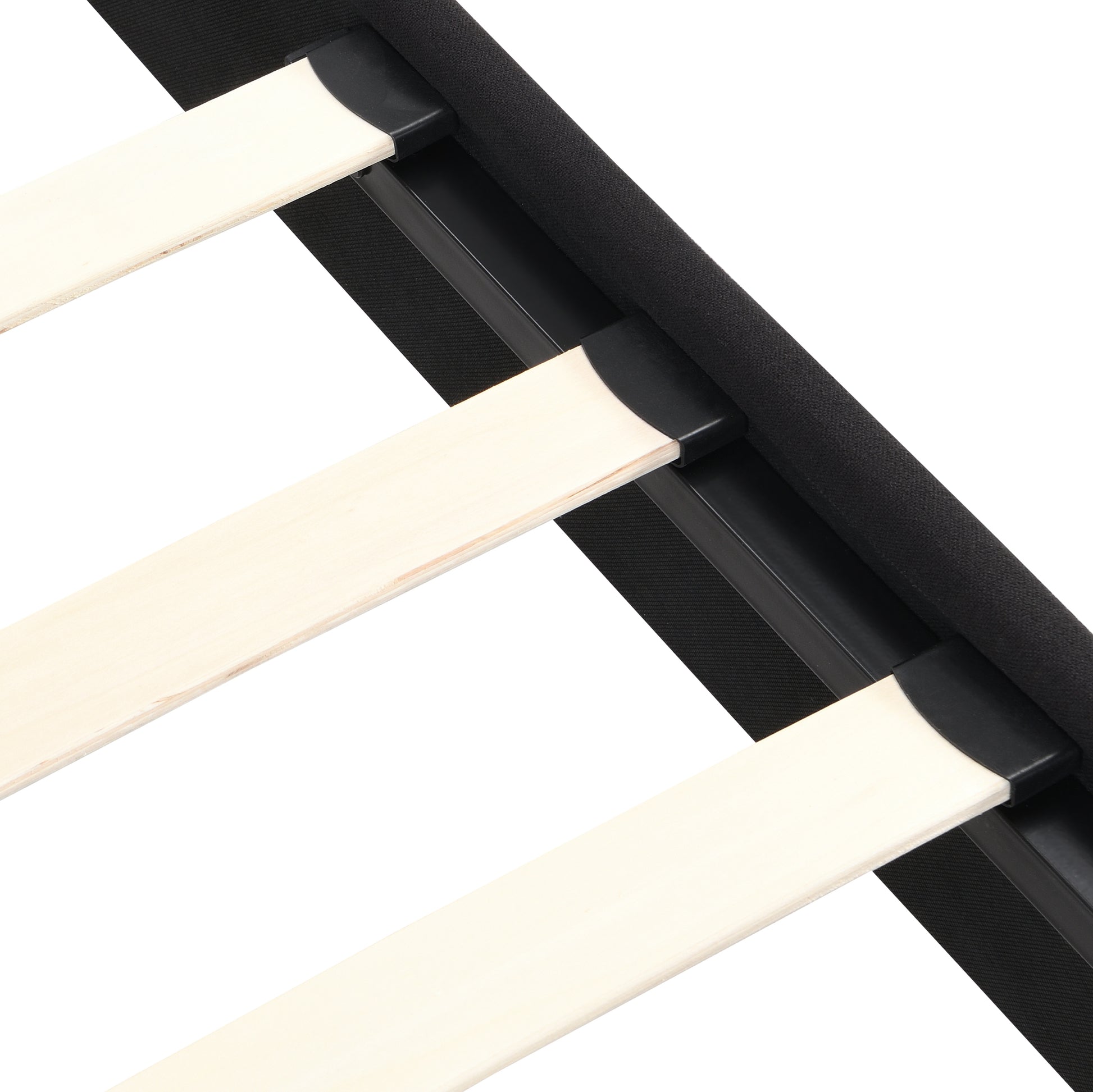 King Size Upholstered Platform Bed Frame With Linen Fabric Headboard, No Box Spring Needed, Wood Slat Support, Easy Assembly, Black Black Fabric