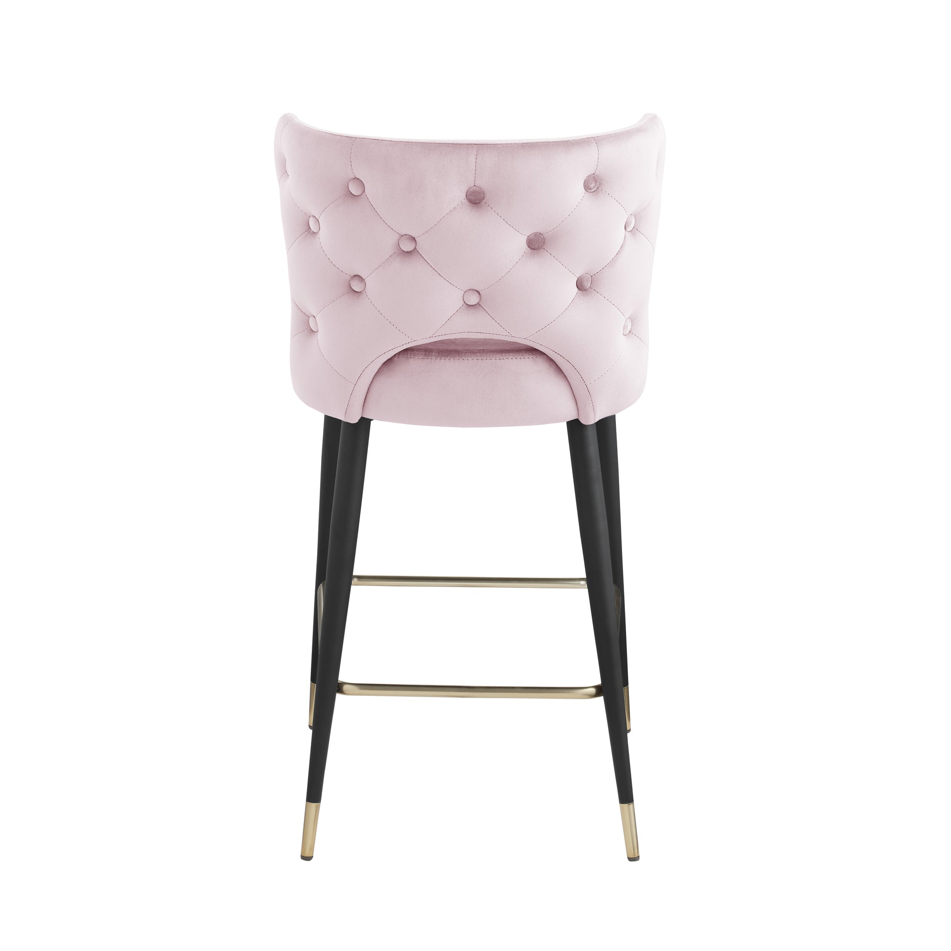 Woker Furniure Contemporary Velvet Upholstered Counter Height Stool With Gold Tipped, Black Metal Legs, 22" W X 19" D X 38.5" H, Light Pink Light Pink Foam Metal