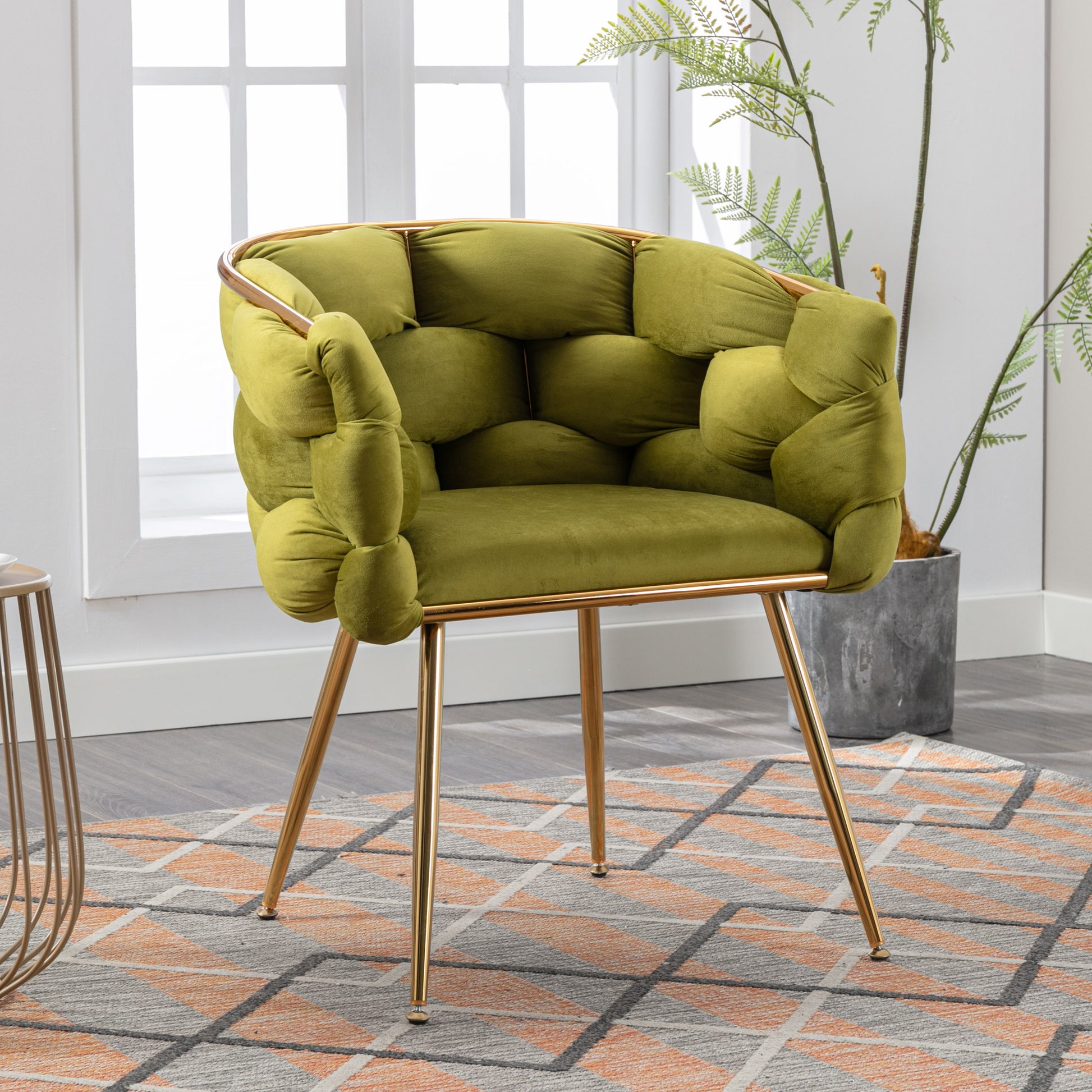 Luxury Modern Simple Leisure Velvet Single Sofa Chair Bedroom Lazy Person Household Dresser Stool Manicure Table Back Chair Olive Green Olive Green Velvet