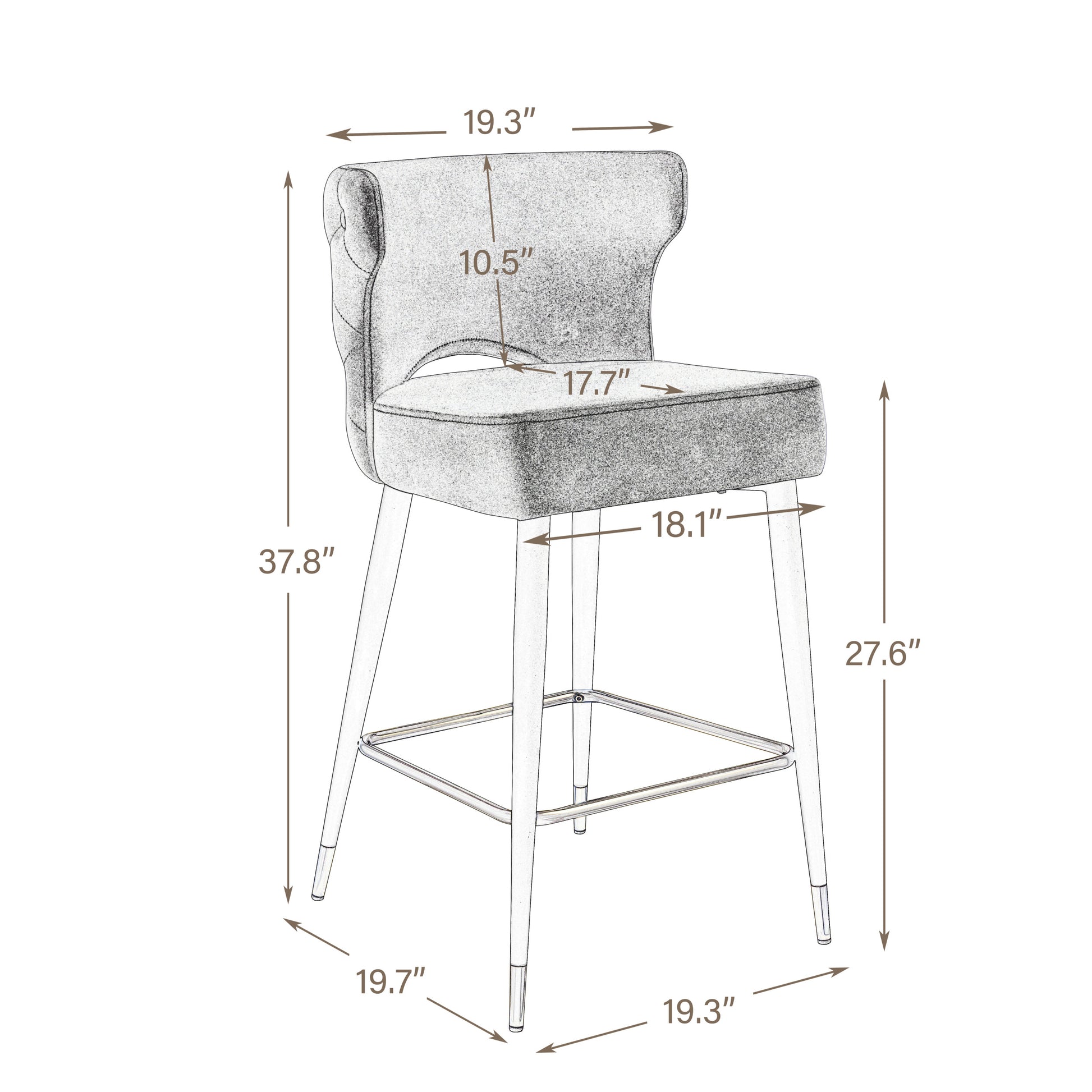 Woker Furniure Contemporary Velvet Upholstered Counter Height Stool With Gold Tipped, Black Metal Legs, 22" W X 19" D X 38.5" H, Light Pink Light Pink Foam Metal