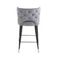 Contemporary Velvet Upholstered Counter Height Stool With Gold Tipped, Black Metal Legs, 22