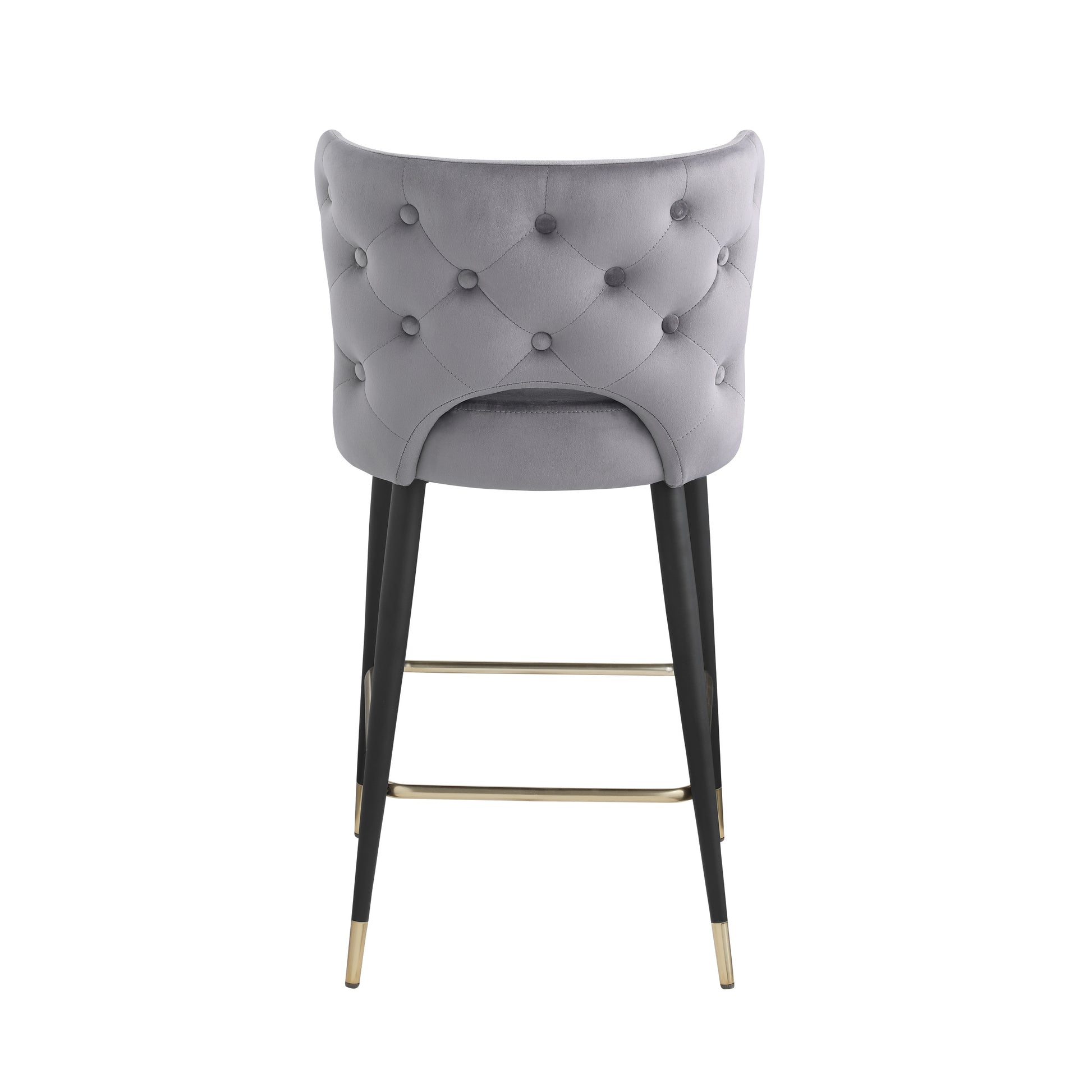 Contemporary Velvet Upholstered Counter Height Stool With Gold Tipped, Black Metal Legs, 22" W X 19" D X 38.5" H, Gray Gray Foam Metal