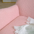 Rocking Chair Nursery, Teddy Upholstered Rocker Glider Chair With High Backrest, Adjustable Headrest & Pocket, Comfy Glider Chair For Nursery, Bedroom, Living Room, Offices, Rubber Wood, Pink Pink Polyester