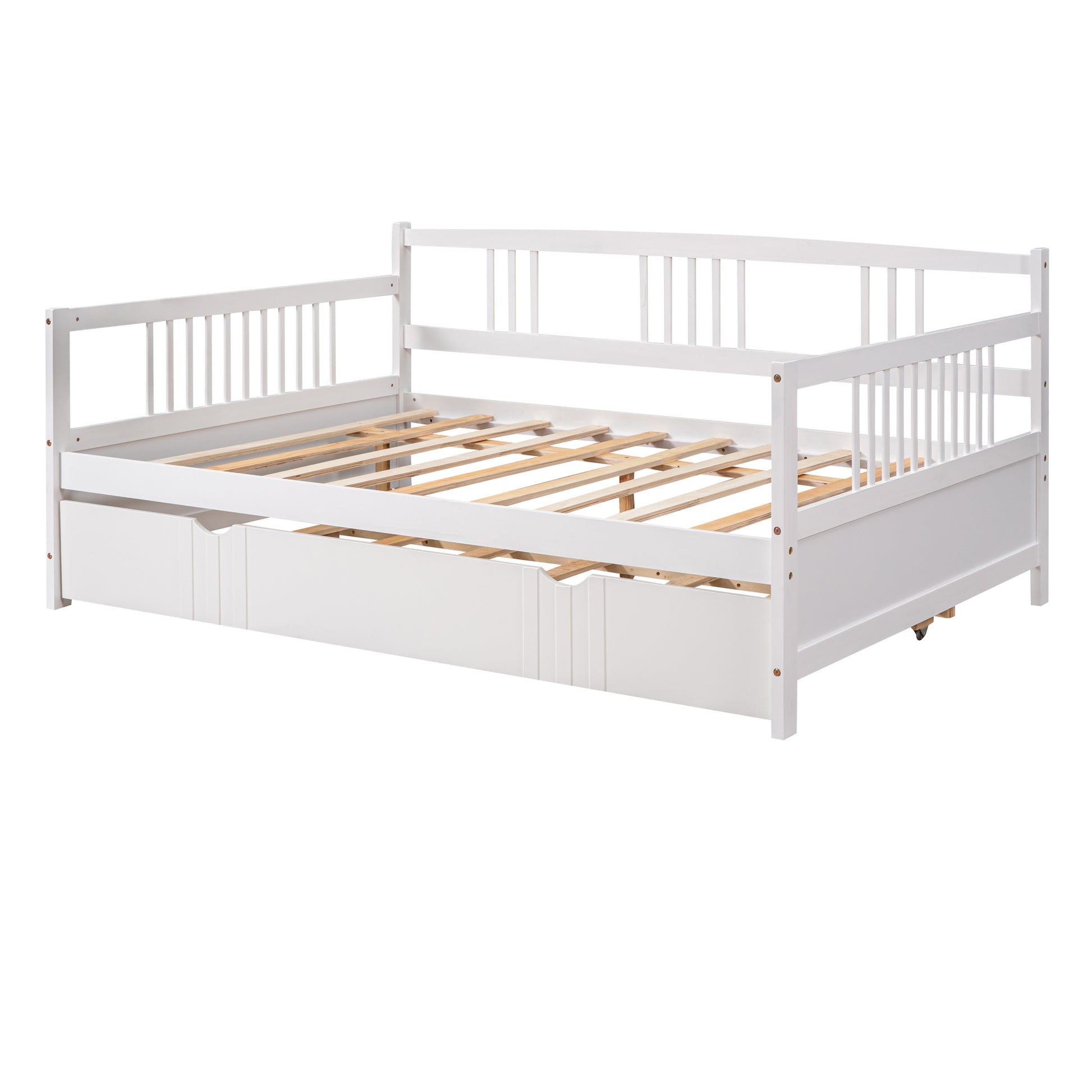 Full Size Daybed Wood Bed With Twin Size Trundle,White White Solid Wood