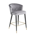 Contemporary Velvet Upholstered Counter Height Stool With Deep Channel Tufting And Gold Tipped, Black Metal Legs, 20