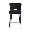 Contemporary Velvet Upholstered Counter Height Stool With Gold Tipped, Black Metal Legs, 22