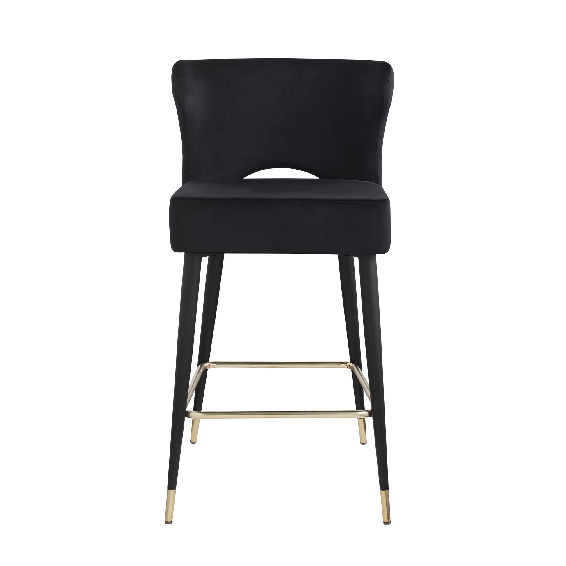 Contemporary Velvet Upholstered Counter Height Stool With Gold Tipped, Black Metal Legs, 22" W X 19" D X 38.5" H, Black Black Foam Metal